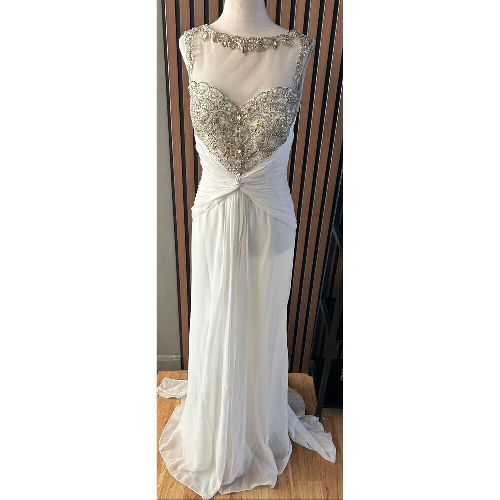 Montage by mon cheri white wedding dress size 6 designer sequence small train ra